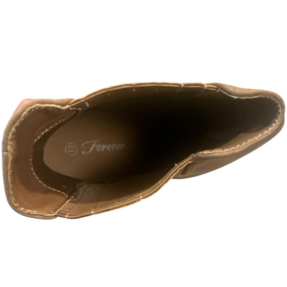 Forever Rivers Suede Ankle Boots Size 10 Tan Pull On Pointed Toe Block Heel - Picture 11 of 13